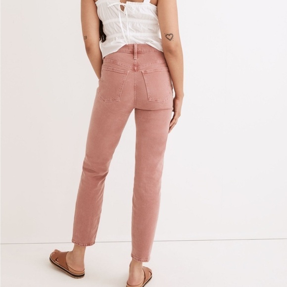 Madewell The Momjean Garment Dye Edition Coral Salmon Knee Rip Sz 28 - Picture 4 of 15